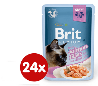 Brit Premium fileji lososa v želeju, za sterilizirane mačke, 85 g, 24 kos 