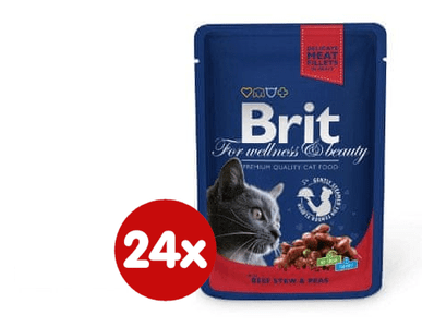   Brit Premium mokra hrana za mačke, govedina v grahovi omaki, 100 g, 24 kos 