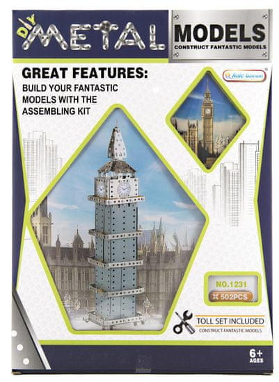Teddies sestavljiv kovinski Big Ben, 502 kosov, 26x36x6 cm