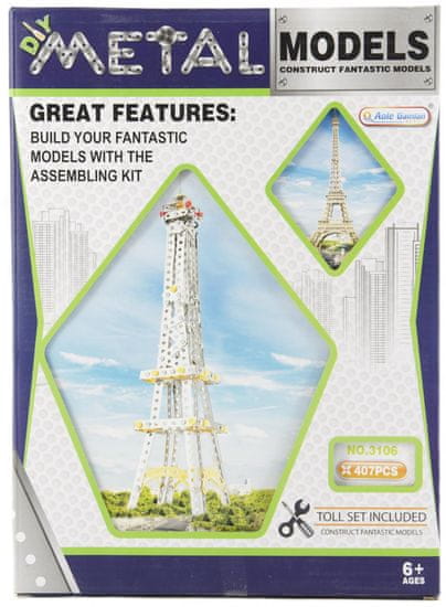 Teddies sestavljiv kovinski Eiffelov stolp, 407 delov, 26x36x6 cm