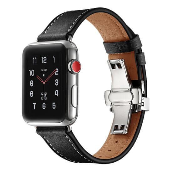 MAX nadomestni pašček za Apple Watch, 44 mm, MAS03, črn, usnjen