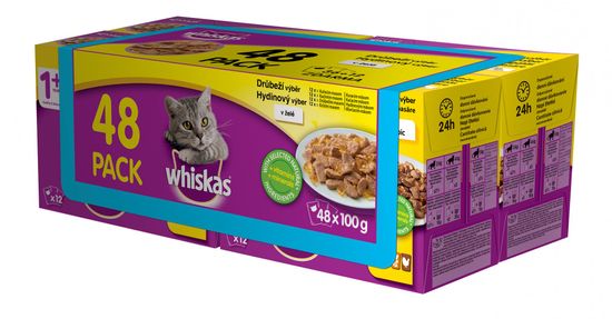 Whiskas izbor perutninskih žepkov v želeju za odrasle mačke, 48 x 100g