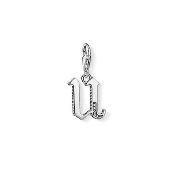 Thomas Sabo Obesek "Pismo U" , 1601-643-21, Charm Club, 925 Sterling srebro, črn, cirkonij bel