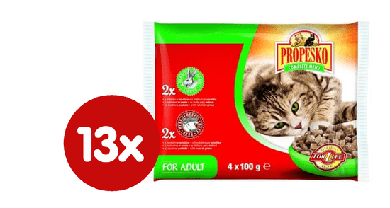 Propesko hrana za odrasle mačke, govedina in zajec, 13 x (4 x 100 g)