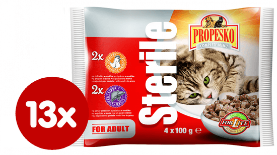 Propesko hrana za odrasle mačke Sterile, perutnina in jetrca, 13x (4 x 100 g)