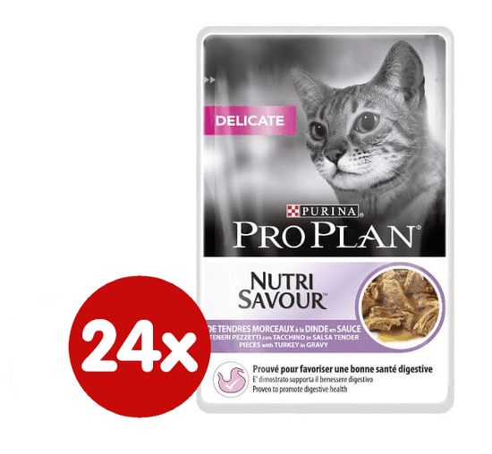 Purina Pro Plan mokra hrana za občutljive mačke, puran, 24x85g