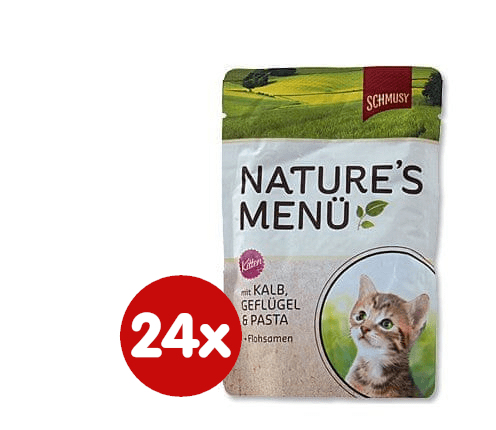 Schmusy hrana za mačke Nature Junior, teletina in perutnina, 24 x 100 g