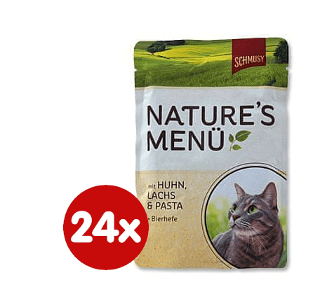 Schmusy hrana za mačke Nature, piščanec in losos, 24 x 100 g