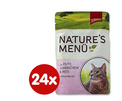 Schmusy hrana za mačke Nature, puran in zajec, 24 x 100 g