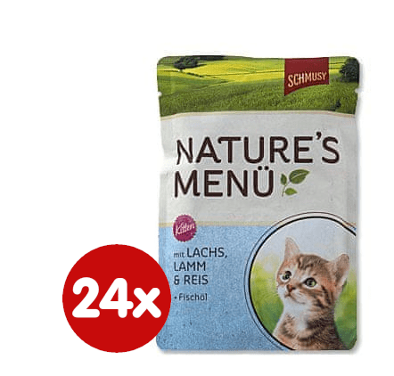 Schmusy hrana za mačke Nature Junior, losos in jagnjetina, 24 x 100 g