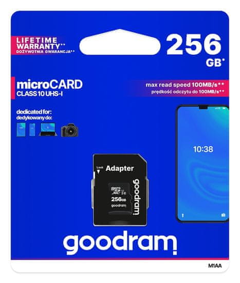 GoodRam spominska kartica microSD 256GB 100MB/s + SD adapter (500308)