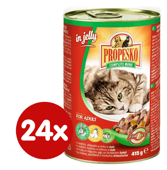 Propesko hrana za odrasle mačke, piščanec, zajec in korenje, 24 x 415 g