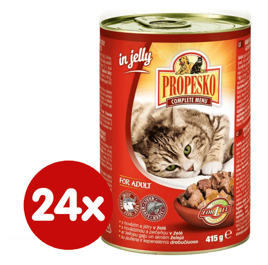Propesko hrana za odrasle mačke, govedina in jetrca, 24 x 415 g - Odprta embalaža