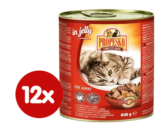 Propesko hrana za odrasle mačke, govedina in jetrca, 12 x 830 g