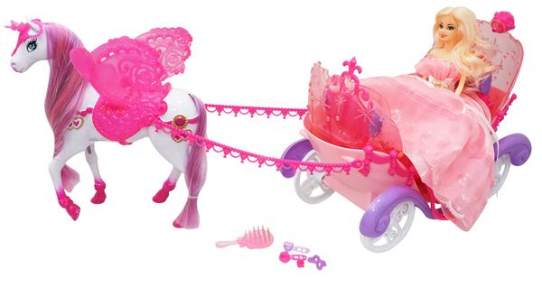 Kočija roza 70 cm + punčka 29 cm, bat. šk. 25191