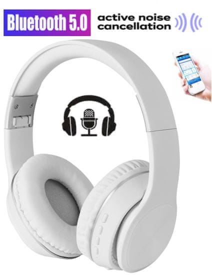 Platinet Freestyle FH0925W naglavne Bluetooth 5.0 slušalke, Active Noise Cancelling, bele - Odprta embalaža