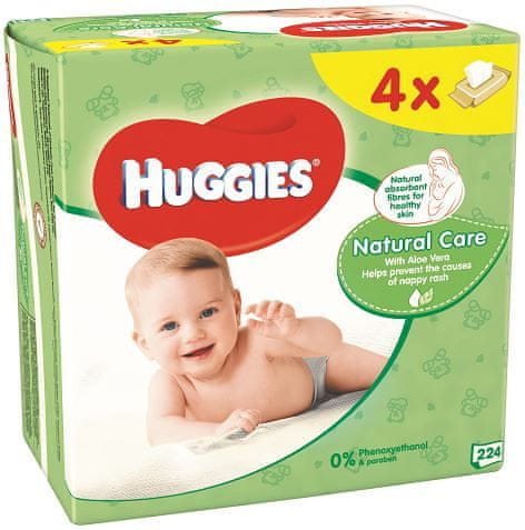 Huggies vlažni otroški robčki Wipes QUATRO Pack Natural Care, 56 kosov x 4