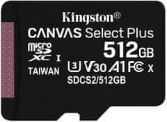 Kingston Canvas Select Plus spominska kartica microSDXC 512 GB, adapter