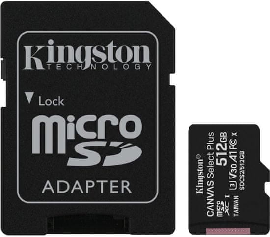 Kingston Canvas Select Plus spominska kartica microSDXC 512 GB, adapter