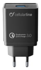 CellularLine USB polnilec z USB-C kablom, Qualcomm 3.0, črn
