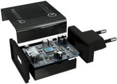CellularLine USB polnilec z USB-C kablom, Qualcomm 3.0, črn