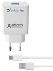 CellularLine USB polnilec z USB-C kablom, 15W, bel