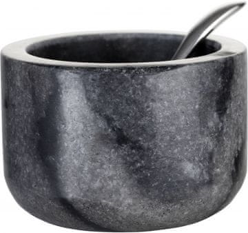 Lene Bjerre Posoda z žlico iz temno sivega marmorja MARMOR 7,5 x 5 cm