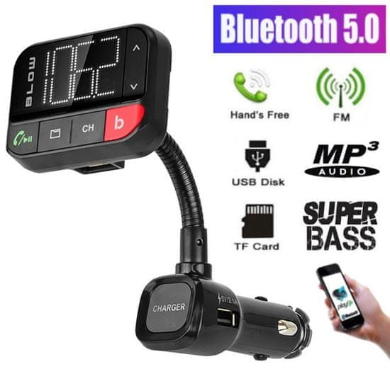 Blow 74-151 FM oddajnik, Bluetooth+polnilec+prostoročno telefoniranje, črn