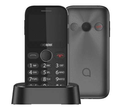Alcatel 2019G mobilni telefon, s polnilno postajo, kovinsko črn