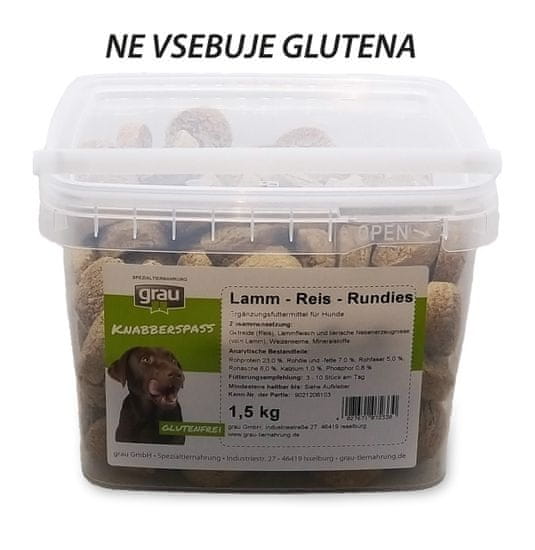 Grau piškoti jagnje/riž za občutljive pse, okrogli, 1,5 kg