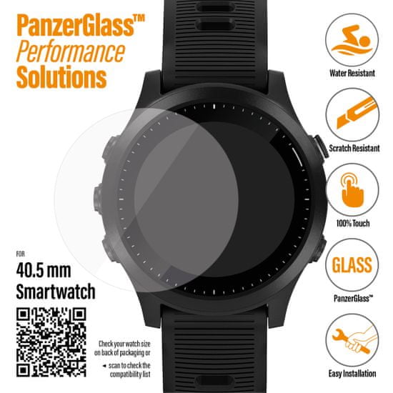 PanzerGlass zaščitno steklo SmartWatch za različne vrste pametnih ur, 40,5 mm, črno (3615)