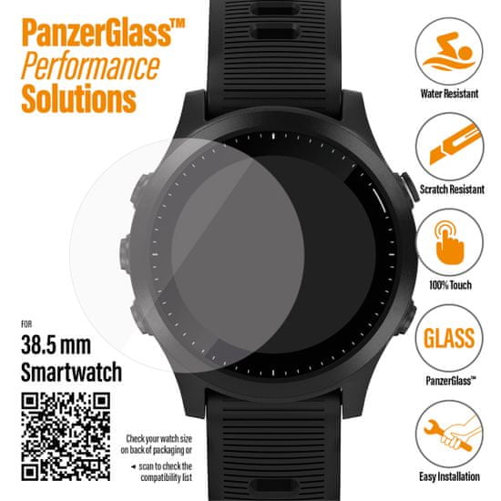PanzerGlass zaščitno steklo SmartWatch za različne vrste pametnih ur, 38,5 mm, črno (3616)