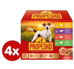 Propesko mokra hrana za pse, piščanec + govedina + puran + jagnjetina 4 x ( 12 x 100g )