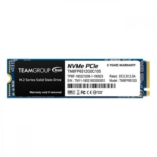 TeamGroup MP33 SSD disk, 512 GB, M.2, PCIe 3.0 x4, NVMe 1.3, 3D NAND