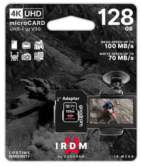 GoodRam MicroSDXC pomnilniška kartica + SD adapter, 128 GB, UHS-I U3, 4K V30 - Odprta embalaža