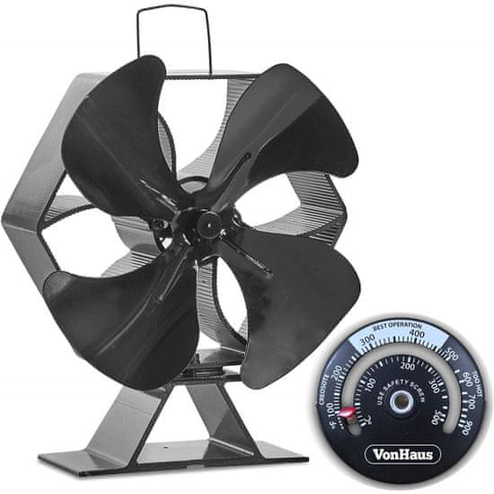 VonHaus ventilator za kamin, XL, črn aluminij (2500116)