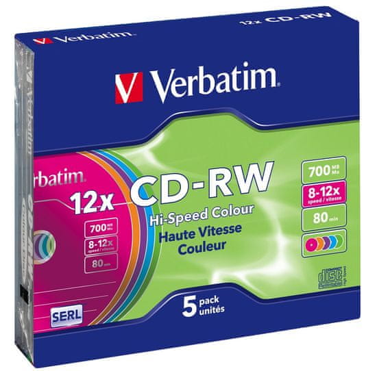 Verbatim CD-RW mediji 700 MB 8-12x, Color Surface, Slim-5