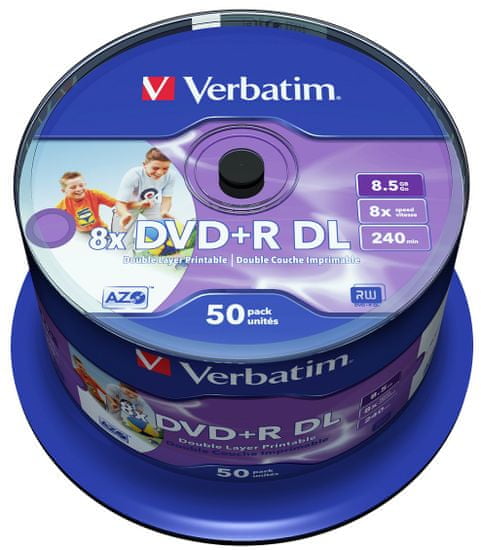 Verbatim DVD+R Dual Layer mediji 8,5 GB, 8x InkJet Spindle, 50 kosov na osi