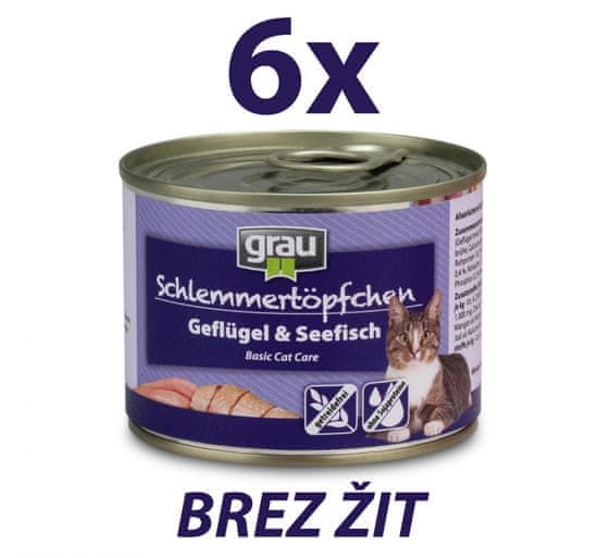 Grau konzerva mačke perutnina&morska riba, brez žit, 6 x 200 g