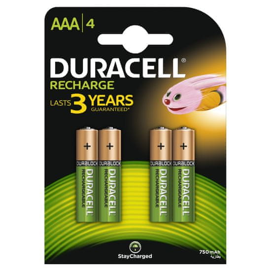 Duracell polnilna baterija AAA, 750 mAh, 4 kosi
