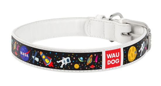 WAUDOG Usnjena ovratnica z NASA vzorcem bela