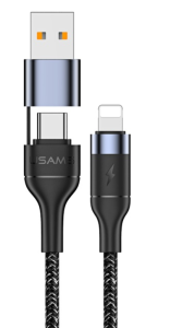  USAMS podatkovni kabel Lightning, USB A, USB C, 1,2 m, 2 A, črn 