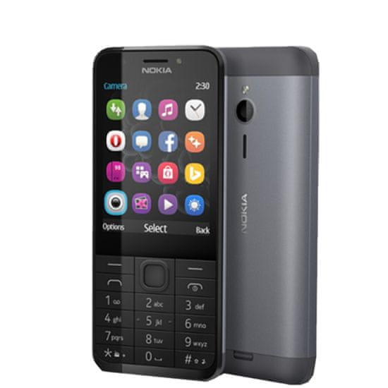 Nokia 230 telefon, Dual Sim, 16 MB RAM, črno-siv