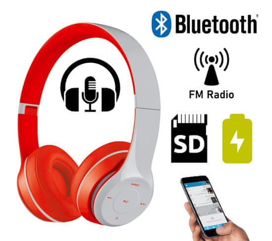 Platinet FH0915B naglavne Bluetooth slušalke, mikrofon, microSD, FM radio, AUX-in, zložljive