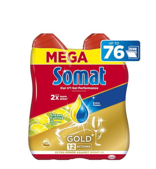 Somat Gold gel za strojno pomivanje posode, Anti-Grease, limona, 76 pranj, 2 x 684 ml