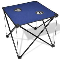Greatstore Zložljiva mizica za kampiranje modre barve