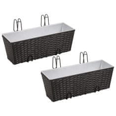 Greatstore Set Balkonskih Cvetličnih Loncev Trapezoid, 2 kosa, 50 cm Črne Barve