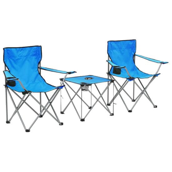 Greatstore Kamping miza in stoli 3 kosi modre barve