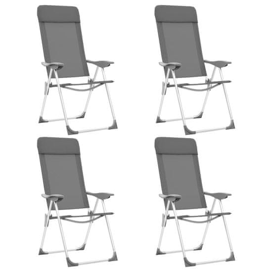 shumee Zložljivi stoli za kampiranje 4 kosi sive barve aluminij
