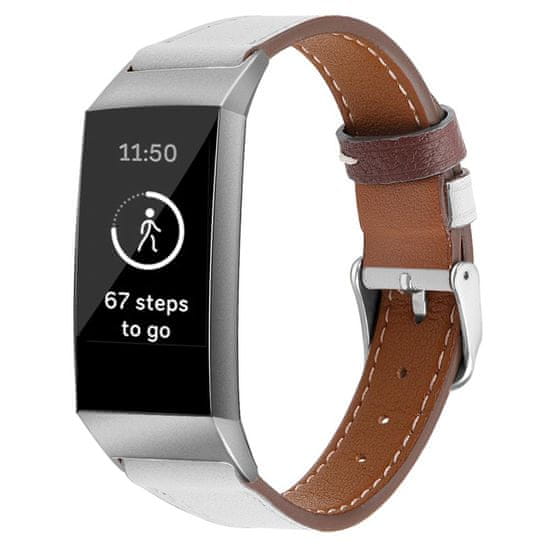 BStrap Leather Italy (Large) pašček za Fitbit Charge 3 / 4, white